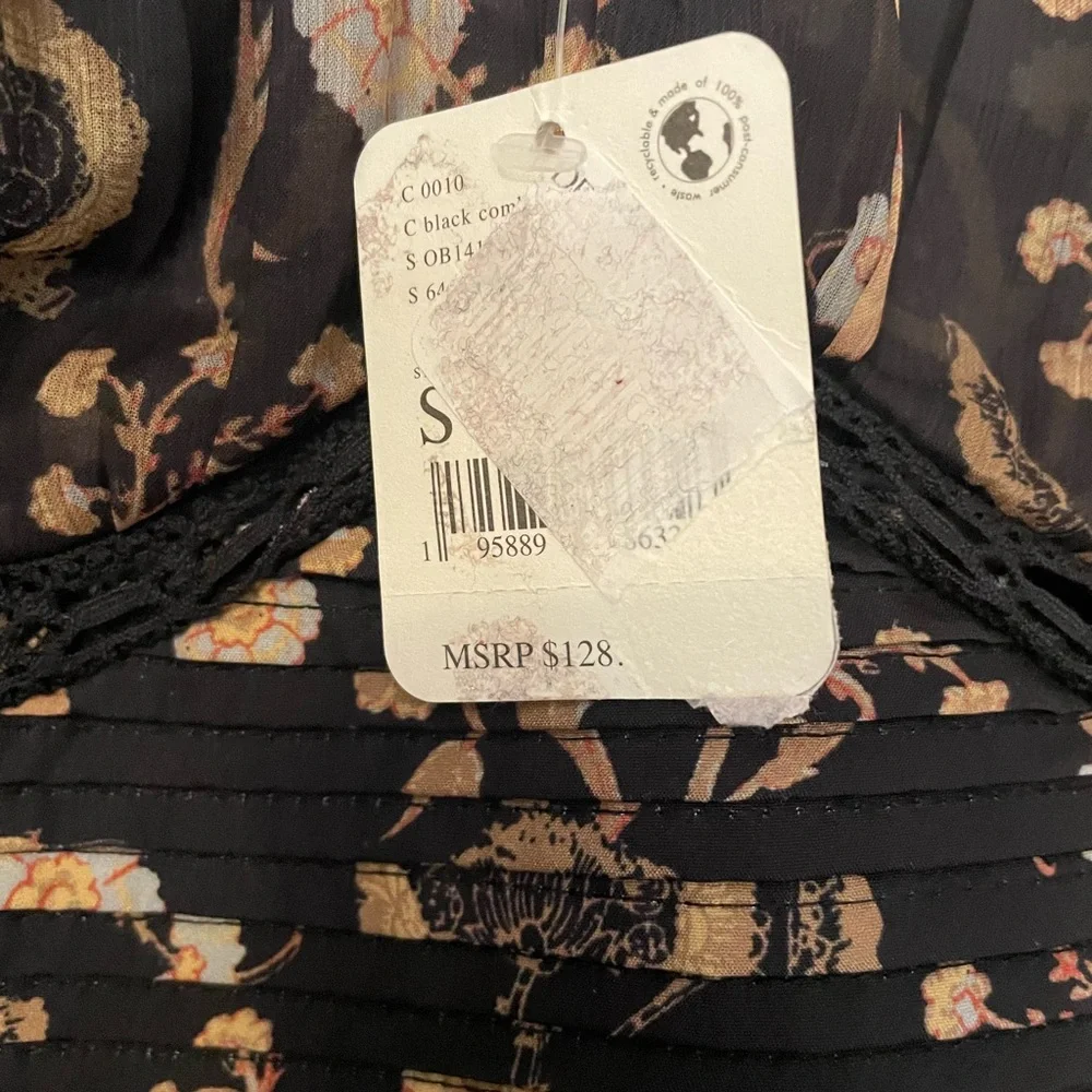 NWT Free People Intimately Brunch Daye Black Combo Floral Sheer Bodysuit